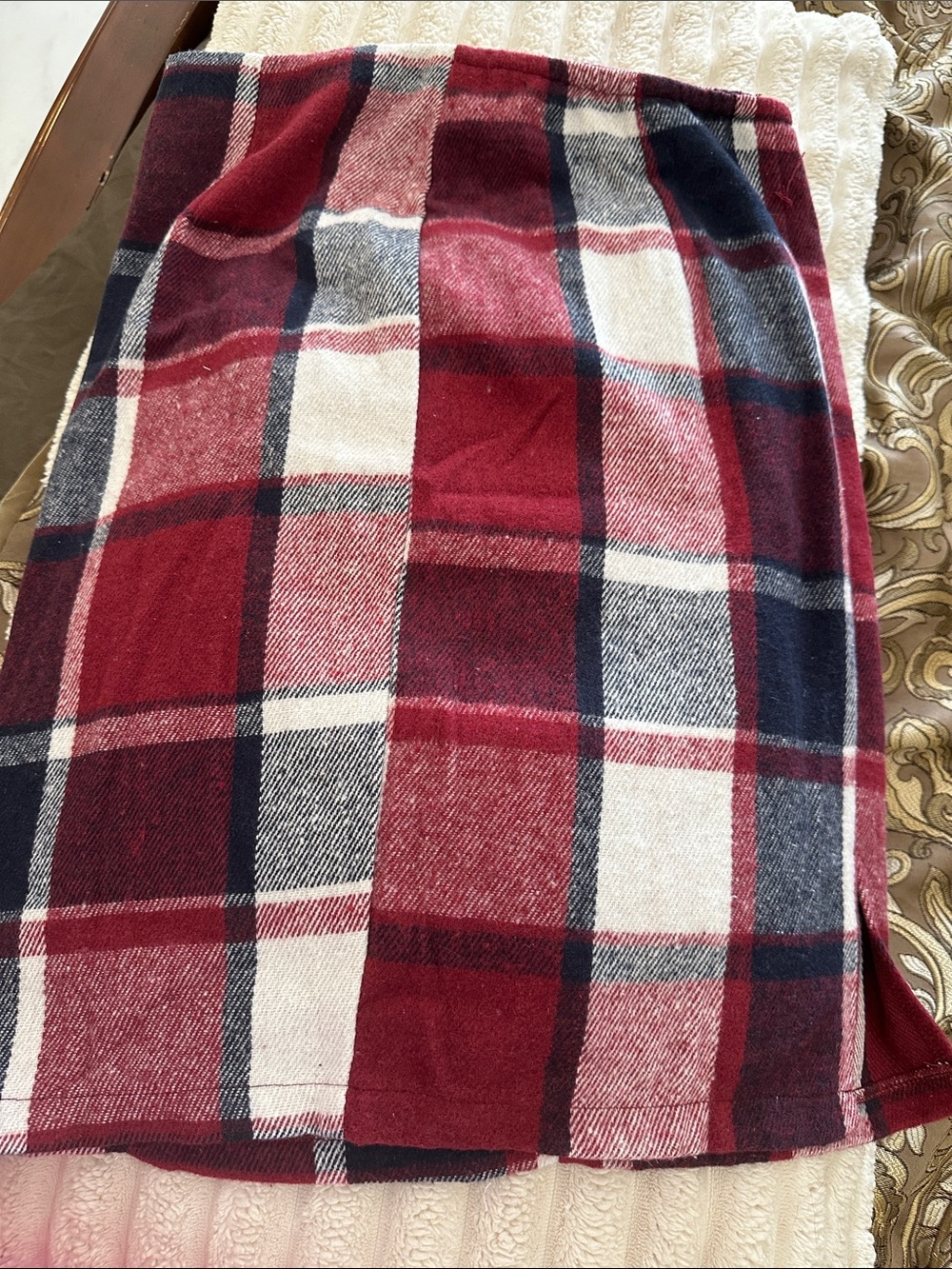 Plaid Pencil Skirt - Red, Navy & White